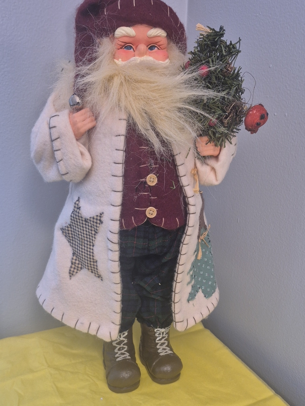 Plush Santa Figure in Cream and Burgundy Holiday Toy